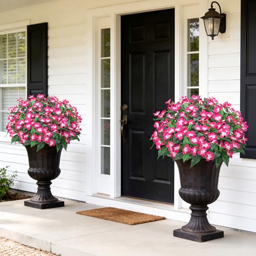 6 Pcs Artificial Flowers for Outdoors Fake Silk Periwinkle Flowers Faux Plants UV Resistant Bouquet Decorations for Planters Spring Summer Garden Porch Patio Window Box Balcony Home, Fuchsia - color: Fuchsia