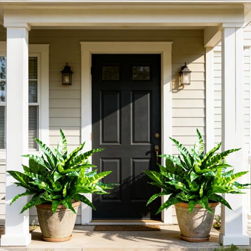 Fake Ferns,2Planter 35in Outdoor Faux Plants UV Resistant,3D Real Touch Fake Plants Total 120 Blades,Weatherproof Artificial Plants Outdoor Indoor for Garden Porch Home Living Room Decor - color: New Pteris Fern, size: 8Pcs