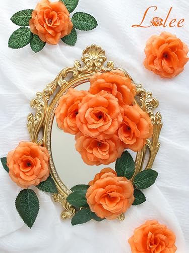 108pcs Roses Head Flowers with Stem - Orange Artificial Flowers Rose Bulk - Orange Silk Rose Marigold Flower for Fall Wedding Bouquet Party Home Decor DIY Baby Shower Centerpieces Tables Decoration - color: Orange
