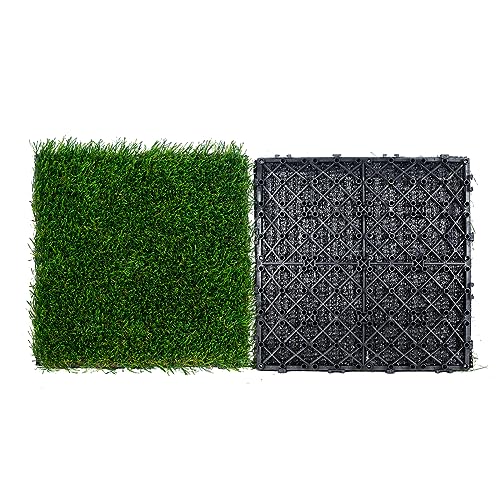 VEVOR Artifical Grass Tiles Interlocking Turf Deck Set, 18 Pack - 12"x12", Synthetic Fake Grass Self-draining Mat Flooring Decor Pad, Perfect For Multi-Purpose Indoor Outdoor Entryway Scraper Dog Mats - size: 18 Pack - 12"x12"