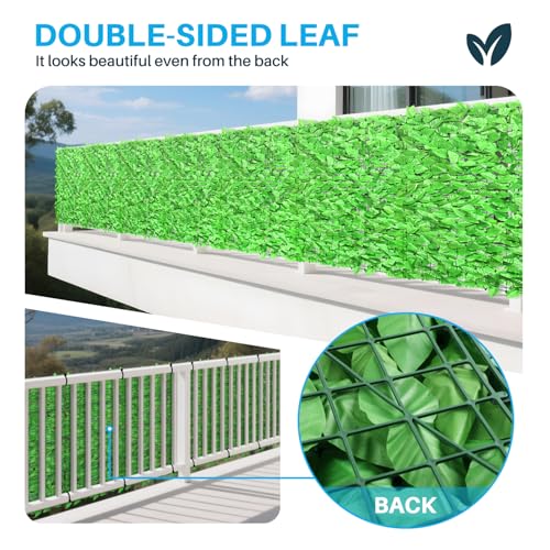 Patio Paradise 39"x117"-1Pc Faux Ivy Fence Privacy Screen Artificial Greenery Wall Backdrop,Fake Grass Wall Panels for Outside Apartment Balcony,Vine Leaf Decor for Outdoor Patio Chain Link - color: Faux Laurel Leaves- Light Green, size: 39" x 117"