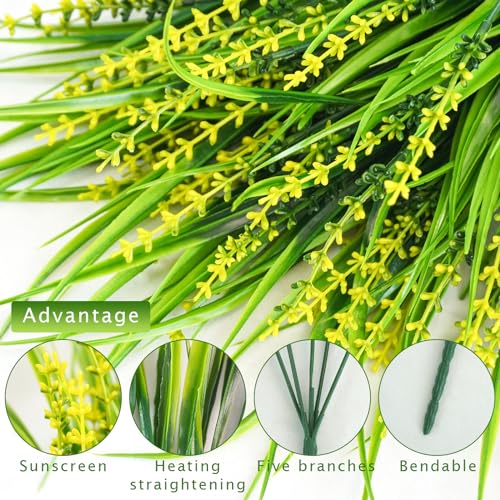 10 Pcs Artificial Plants Outdoor, UV Resistant Fake Outdoor Flowers Plants Faux Plastic Monkey Grass for Outside Front Porch Garden Window Box Home Office Planters Desk Decor (Yellow) - color: Yellow, size: 10pcs