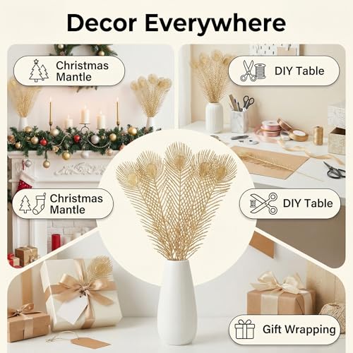 40 Pcs Decor Fake Feather Leaves for Christmas Decor Gold Leaf Artificiales para Table Wedding Home Room Office Decoracion (20Inch) - color: Gold-e