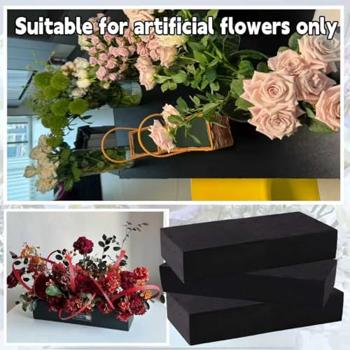 12 Pcs Reusable Floral Foam Blocks for Artificial Flowers – Black Dry Foam, Water/Weather Resistant, for Outdoor Boxes, Hanging Planters, Wedding Centerpieces & Home Decor (11.8x4.7x2 in) - size: 11.8 x 4.7 x 2''