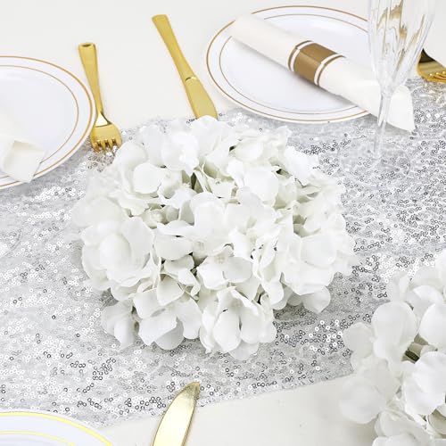 11.81 Inch Hydrangea Flower Balls for Centerpieces - 12 PCS Artificial Floral Arrangement Large Fake Silk Kissing Ball for Wedding Table Home Party Decor - White - color: White-11.81 Inch-12 Pcs, size: Large Size