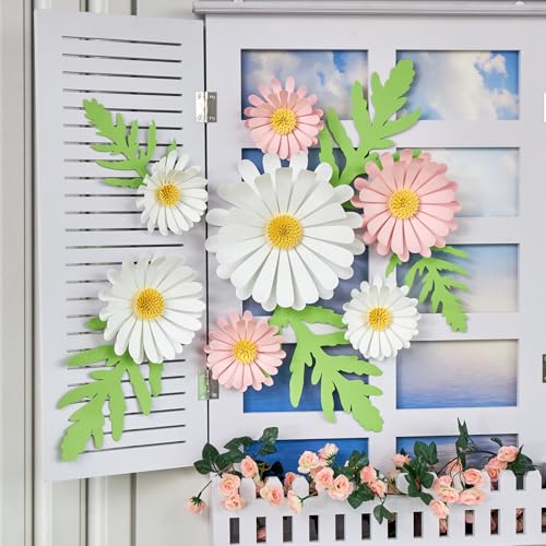 SUNBEAUTY Paper Flowers Decorations for Wall Giant Daisy Flowers Bulletin Board Decoration 3D Floral Tissue Paper Flowers Hanging for Classroom Wedding Baby Shower Tea Party Backdrop (Pink, White) - color: Pink White Daisy Paper Flowers