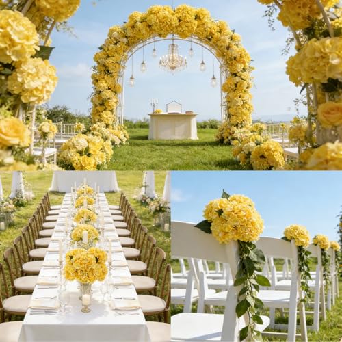 6PCS Realistic Artificial Silk Hydrangea Flowers, Premium Fake Hydrangea Flowers Bouquet with Stems, Full Faux Hydrangea Blooms for Home Wedding Table Party Office Decorations(Yellow) - color: Yellow