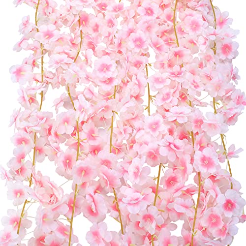 Nuenen 16 Pack 94.4ft Artificial Cherry Blossom Vines Cherry Blossom Flower Garland Hanging Silk Cute Room Decor for Japanese Kawaii Bedroom Party Wedding Spring Home Decorations (Pale Pink) - color: Pale Pink