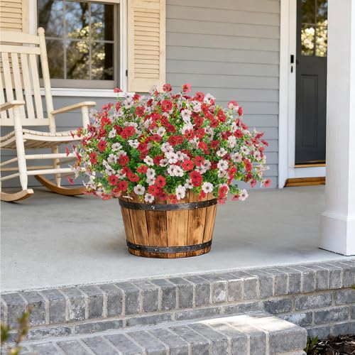 INXUGAO Artificial Fake Flowers Plants for Outdoor Spring Summer Decor, 12 Bundles Faux Silk Flowers for Outdoor Outside Planter Colorful Daisy UV Resistant Look Real for Front Door Porch Patio Yard - color: Red White