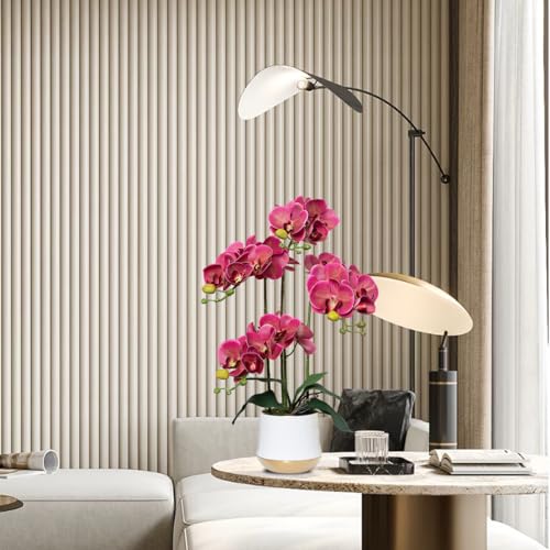 Artificial Orchid Flowers in Ceramic Vase Realistic Crimson Faux Orchids 19.5 Inch Fake Phalaenopsis Plant Arrangements for Home Indoor Centerpiece Decor (Set of 4 Stems) - color: Crimson, size: 14CM- WhiteGolden
