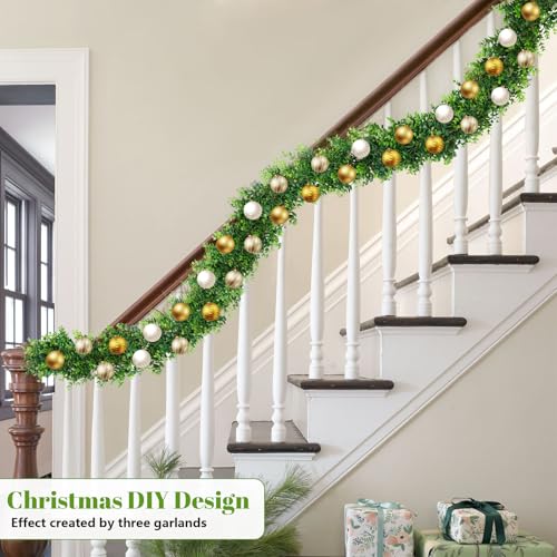 DDHS Artificial Boxwood Garland, 6FT Fake Plant Greenery Eucalyptus Garland Faux Vines Hanging Plant Green Artificial Boxwood Plants for UV Outdoor Indoor Wedding Backdrop Wall Table Farmhouse Party