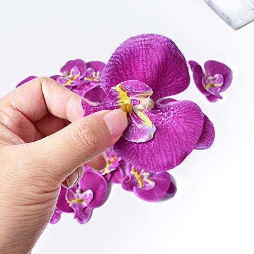Artificial Silk Phalaenopsis Flower Heads, Fake Butterfly Orchid Heads for Wedding Floral Bouquet Decor DIY Craft Making Bridal Shower Photography Props (20pcs Purple) - color: Purple, size: 20Pcs