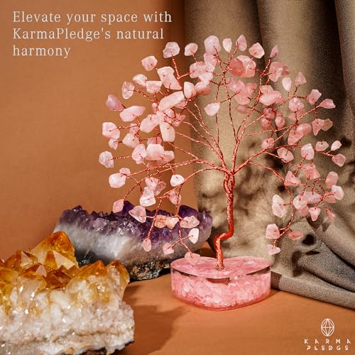 Rose Quartz Crystal Tree of Life Birthday Gifts for Women, Girls Friends, Handmade Chakra Healing Crystals Tree for Home Office Decor, Positivity, Good Luck, Money, Unique Gifts for Her Mom, Sister - color: Orgone Heart Base Rose Quartz Crystal Tree
