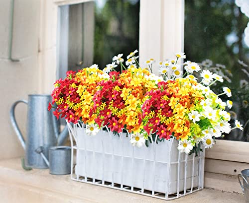 Artificial Daisy Flowers 6 Bundles, UV Resistant Fake Silk Flowers, No Fade Greenery Shrubs Plants for Garden Farmhouse Porch Wedding Indoor Outdoor Home Decor (Sky Blue) - color: Sky Blue