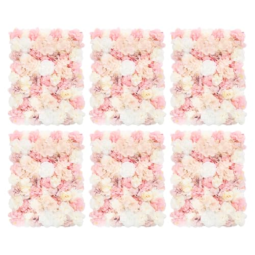 Artificial Silk Flower Panels 6pcs, 3D Silk Dahlias/Roses/Hydrangeas Floral Wall Panel Ideal for Wedding Celebrations, Festive Party Birthday Backdrops and Elegant Home, 16x24 Inch