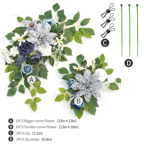 Wedding Decor (Pack of 2) Welcome Sign Flower Backdrop Garland for Ceremony Reception Wall Easel Home Decoration Entryway Faux Outdoor Board Head Table Decor (Dusty Blue & Navy) - color: Dusty Blue & Navy