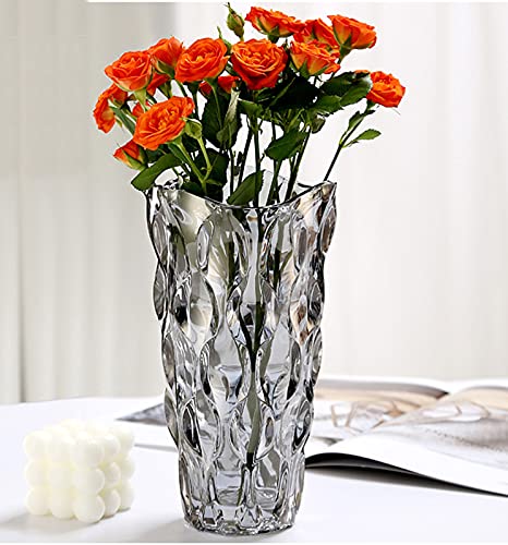 9.5" High Gray Glass Flower Vase for Home Decor, Dining Wedding Table Office Holiday Party Centerpiece Decoration - color: Gray-waterdrop Style