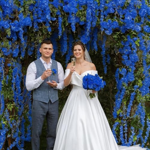 WEISPARK 100PCS Artificial Hydrangea Flowers, Fake Flowers Silk Hydrangea Full Flowers Heads with Stems for Wedding Home Party Shop Baby Shower Decor (Royal Blue) - color: Royal Blue