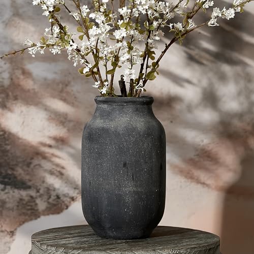 SIDUCAL Rustic Farmhouse Flower Vase | 9.5 Inch Large Ceramic Vase | Pampas Grass | Modern Farmhouse Decor for Home Decor, Table, Living Room Decoration, Shelf Decor, Mantel, Black - color: Gs18049-black