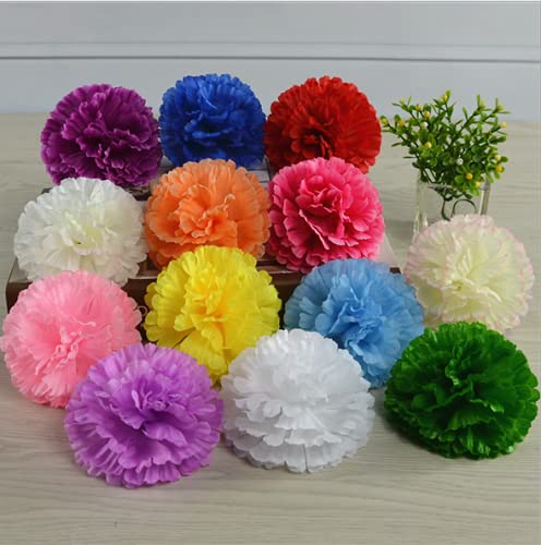 Rikyo 50 Artificial Silk Carnation Flower Head with Stems Set,Vase Fillers, for Home Bridal Wedding Party Birthday Cake Ornaments,DIY Wrist Corsage,2" Petals Heads with 8" Stems (White) - color: White