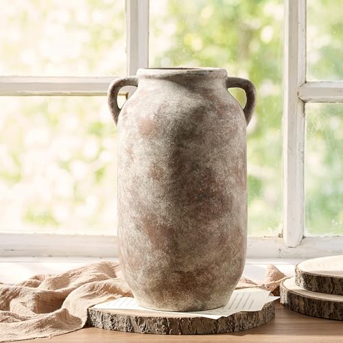 Large Flower Vase Home Decor - 12 inch Tall Ceramic Farmhouse Rustic Table Vases with Handle Living Room Decoration Decorative Modern Vintage for Floor Kitchen Shelf Coffee Dining Desk Fireplace - color: A-12" Retro