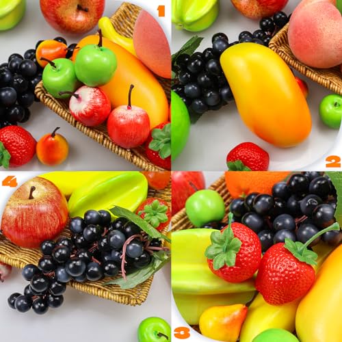 Lorigun 12 Kinds of Artificial Fruits Pack, 12 Different Fruits in One Set, Fake Fruits for Home Decor, Simulation Fruit Set, Party Chirstmas Decortion, Fruit Modle for Photoshoot Total 16 Pcs - color: 16 Pcs Fake Fruit Set-2
