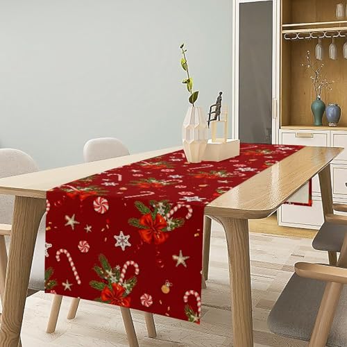 Merry Christmas Table Runner, Winter Xmas Holiday Christmas Tree Candy Snowflakes Table Runner Decoration for Banquet Home Party Kitchen Dining 13x36in - color: Christmas-3, size: 13x36in