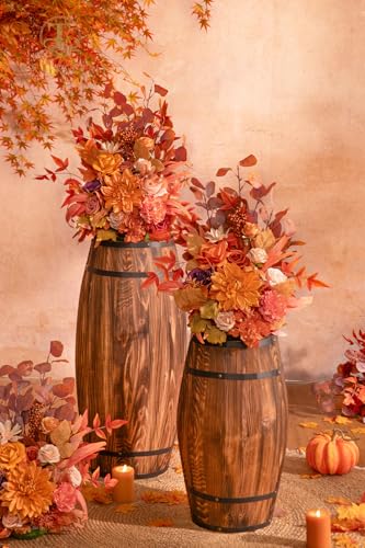 TINGE TIME Free-Standing Artificial Flower Set of 2, Table Centerpiece with Rubber Pad, Silk Fake Flower for Fall Wedding Centerpiece Archway Aisle Welcome Entrance (Maple Red) - color: Maplered