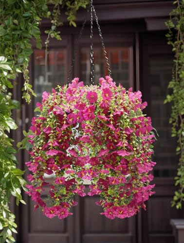 Musdoney 4PCS Artificial Hanging Flowers, Fake Hanging Plants Morning Glory Vines UV Resistant for Wall Home Room Garden Wedding Indoor Outdoor Spring Summer Decoration (Fuchsia) - color: Fuchsia
