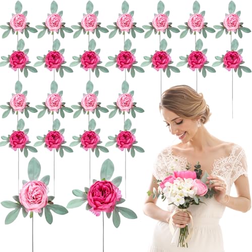Zeyune 50pcs Artificial Peonies Flowers 4'' Fake Peonies DIY Craft Silk Flower Bulk for Home Wedding Bridal Bouquet Birthday Dining Room Table Centerpieces Backdrop Party Decor(Hot Pink and Pink) - color: Hot Pink and Pink