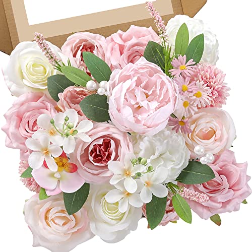 Serwalin Artificial Flowers Pink Peonies Flowers Fake Wedding Flowers Cake Flower Box Set for DIY Wedding Bouquets Bridal Shower Centerpieces Floral Arrangements Party Decor - color: Athens Light Pink, size: 1 Box