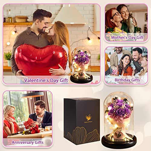 Mothers Day Flowers Roses Gifts for Mom,Forever Preserved Flower Rose in Glass Dome,Fresh Flowers for Delivery,Mothers Day Birthday Gifts for Wife Women Mom Grandma from Daughter - color: Purple