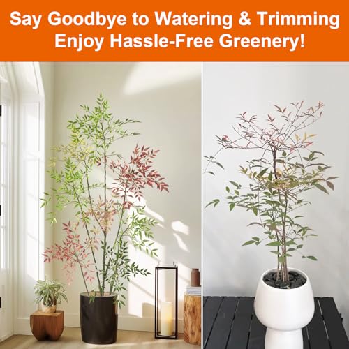 6.5ft Faux Bamboo Tree Artificial Nandina Tree Artificial Indoor Plants Realistic Fake Potted Tree with 800+ Leaves, Cement Planter - Home Office Decor Perfect for Housewarming Gift Non-Toxic - color: Mixcolor, size: 6ft 6in