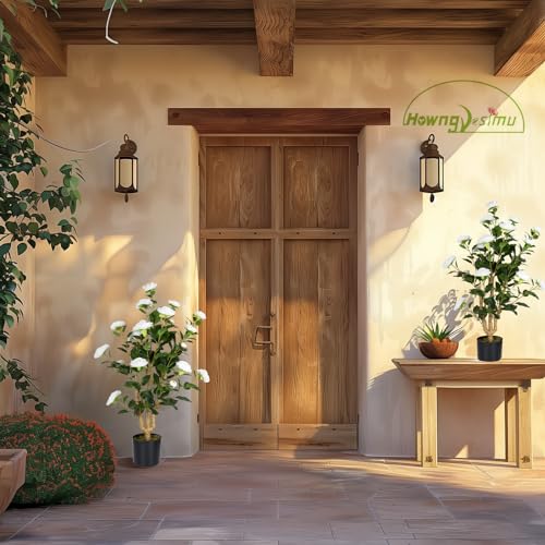 Artificial Camellia Tree 2 Pack, 38’’ Faux Camellia Plant in Pot with White Flowers, Greenery Potted Plant for Indoor Outdoor Office Home Porch Decor, White - color: White, size: 3FT