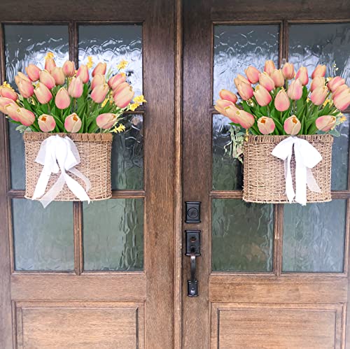 24 Pink Tulips - Artificial Flowers - 13.5" Faux Tulips for Mother's Day, Vase, Centerpieces, Home, Wedding Bouquet - color: 24pcs Gradient Peachy
