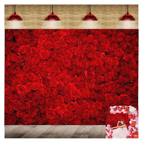 Valentine's Day Red Rose Backdrop Mother's Day Flower Wall Banner Romantic Themed Party Decorations Photography Background Birthday Wedding Bridal Shower Photo Booth Shooting Studio Props - size: 120x80cm