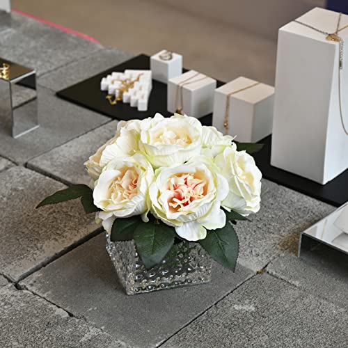 Artificial Peony Silk Flower Centerpieces Faux Floral Arrangement in Glass Vase for Home Wedding Table Decoration (Champagne) - color: A-champagne