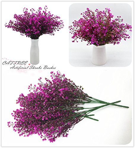 CATTREE Artificial Shrubs Bushes, Plastic Fake Green Plants for Wedding Indoor Decor Home Garden Verandah Kitchen Office Table Centerpieces Arrangements Christmas Decoration Fuchsia 4 pcs - color: Bell Leaves-fuchsia-4 Pcs