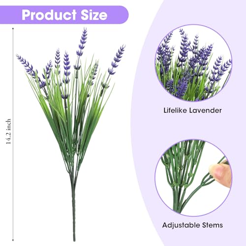 Bassion Artificial Flowers for Outdoors, 24 Bundles Fake Lavender Flowers UV Resistant Violet Plastic Plants Faux Monkey Grass for Home Porch Garden Window Box Indoor Outdoor Decorations - color: Violet