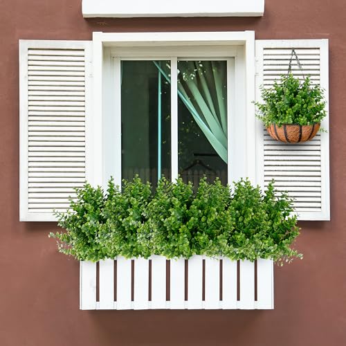 Sggvecsy Artificial Flowers for Outdoors 12 Bundles UV Resistant Boxwood Shrubs Artificial Eucalyptus Fake Plants Faux Plastic Greenery for Farmhouse Garden Indoor Outdoor Home Wedding Decoration - size: 12 Bundles