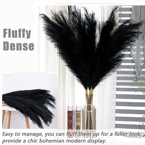 38" 10 Stems Pampas Grass Tall - Black Faux Pampas Grass Artificial Tall Pampas Grass Bouquet Flower Arrangement and Vase Filler for Boho Home Wedding Mothers Day Decoration - color: A-black