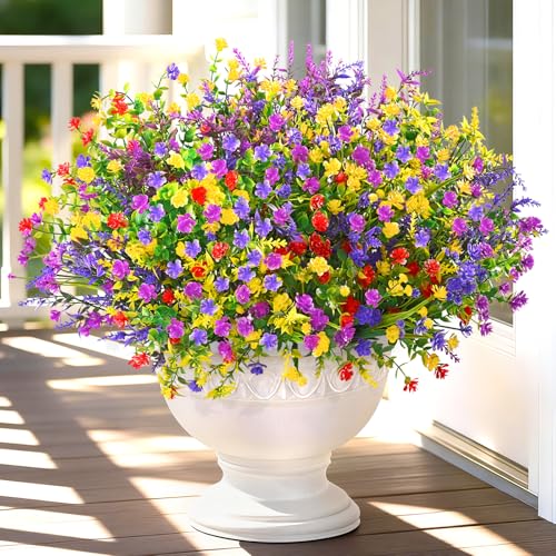 Yastouay Artificial Flowers for Outdoors UV Resistant, 9 Bundles Realistic Outdoor Artificial Plants & Flowers, Fake Outdoor Flowers Plants for Front Porch Window Box Garden Decoration - color: Multi Color, size: 9 Bundles
