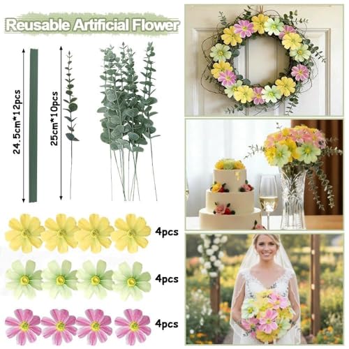 Pastel Pink Yellow Green Balloon Arch with Artificial Flower Double Stuffed Dusty Green Pink Peach Mauve Balloon Garland Kit for Tea Party Wildflower Spring Birthday Baby Shower Fairy Party Decor - color: Pink Green Yellow