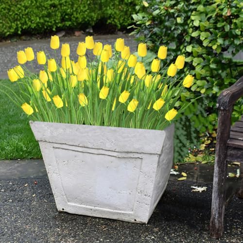 10 Bundles Artificial Tulips Flowers Outdoor,16.5 inch UV Resistant Fake Tulips Real Touch Flowers,Faux Tulips Realistic Flowers for Home Garden Outside Wedding Decor (Yellow) - color: Yellow