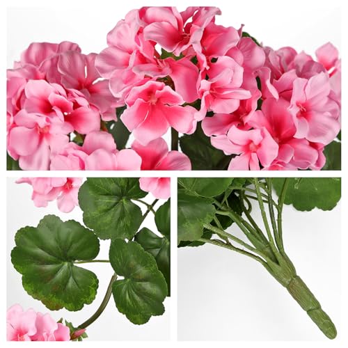 Briful Realistic Silk Geraniums Flowers for Outdoor & Indoor Decor, 19.6” Wide Lush Artificial Geranium Bouquet for Home Door Patio Decor, 15.7'' High Farmhouse Trailing Hanging & Tabletop Decor, Pink - color: Pink