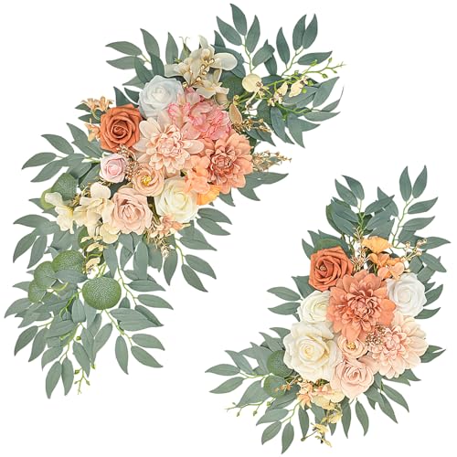 Burnt Orange Artificial Wedding Arch Flowers Set of 2, Fall Wedding Arch Floral Swags for Ceremony, Reception Welcome Sign, Backdrop Decoration - color: Orange