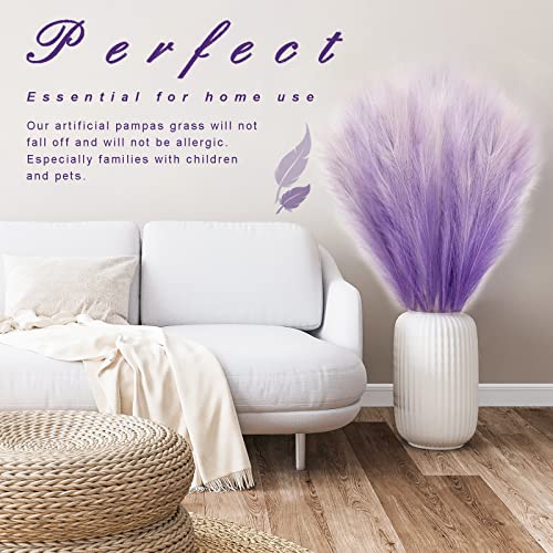 8Pcs 3FT Purple Colorful Faux Pampas Grass, KALYLOC Fake Artificial Pampass Grass Decor, Filler Tall Pampas Grass Reed Fluffy Stems Plant for Home Boho Living Room Wedding Decoration - color: Purple