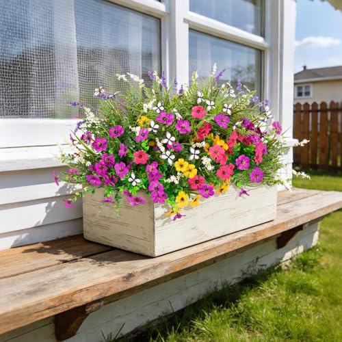 Artificial Fake Flowers for Outdoor Porch Planters Boxes Decoration,12 Bundles Outdoor Faux Fern Plants with Butterfly,UV Resistant Greenery Yard Patio Garden Decor - color: Muticolor