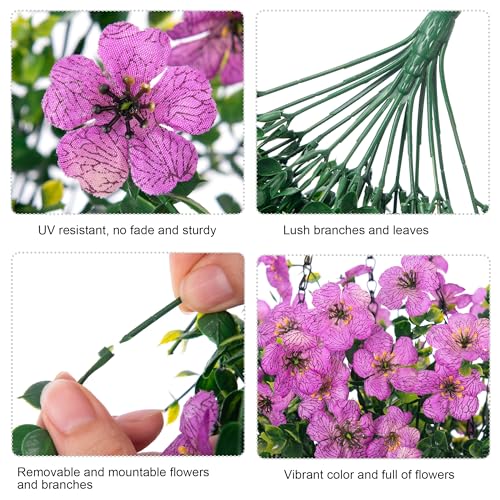 HyeFlora Artificial Flowers for Outdoors Garland Decoration, 2Pcs Purple Fake Hanging Flowers, UV & Fading Resistant, Faux Decor for Home Porch Patio Balcony Planter Yard - color: Purple