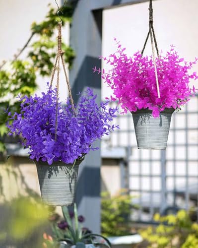 RECUTMS Artificial Plants Outdoor Artificial Ferns for Outdoors Purple Plants Outside Plastic Flowers for Outdoor Artificial Boxwood Greenery Fake Plants for Window Box,8 Pcs(Pure Purple Eucalyptus) - color: Pure Purple Eucalyptus, size: 8 Pcs